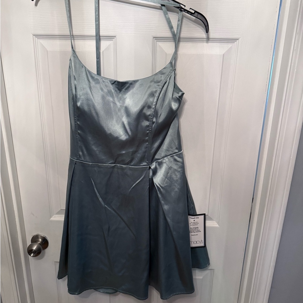 Elegant Satin Dress with Spaghetti Straps sage green